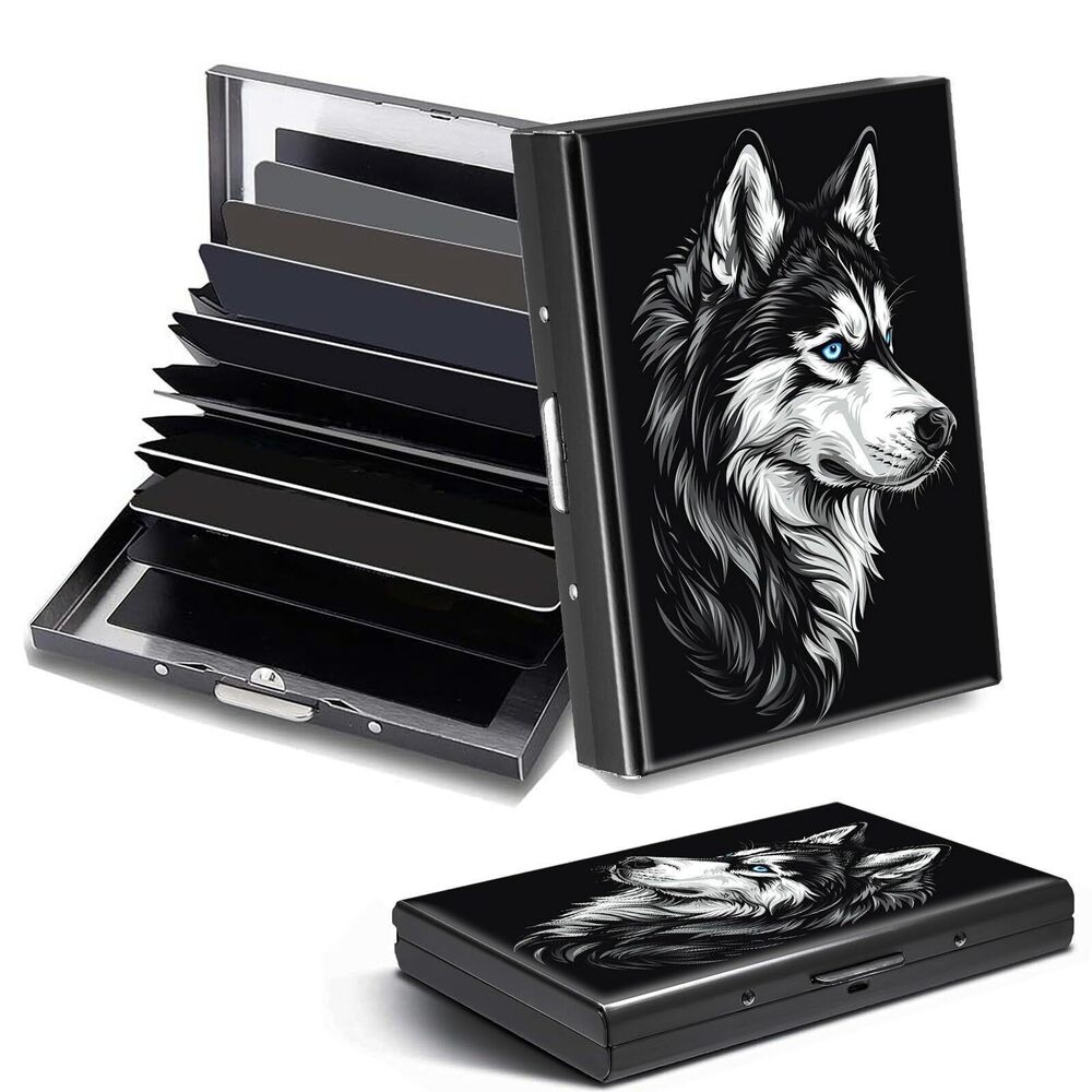 1484 Credit Card Holder, Wolf Design Mini RFID Blocking Aluminum Wallet